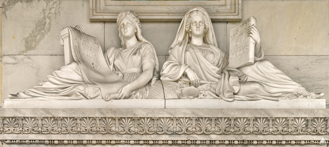 Two women represented in a marble statue