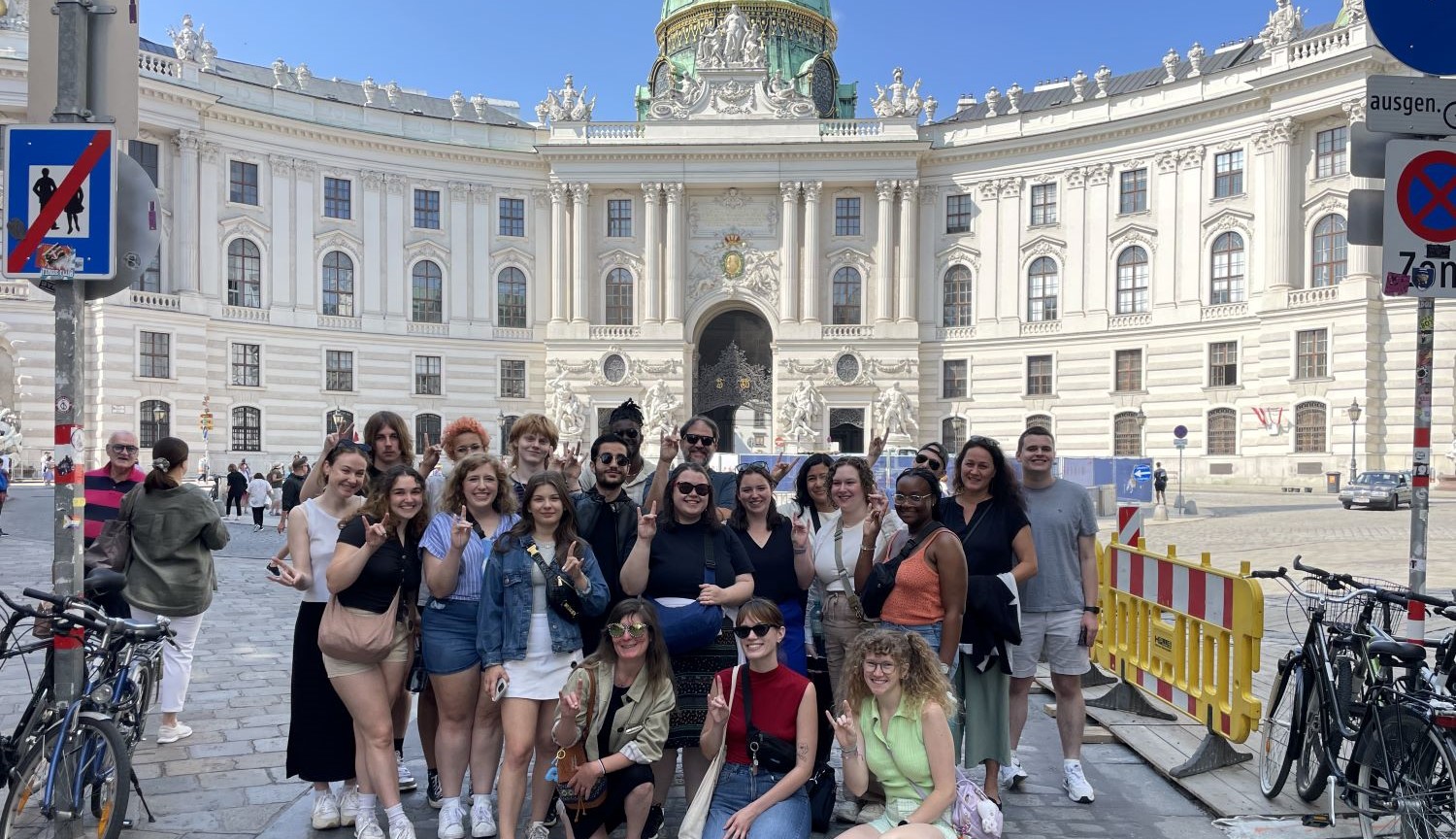 Students pose for a picture in Prague